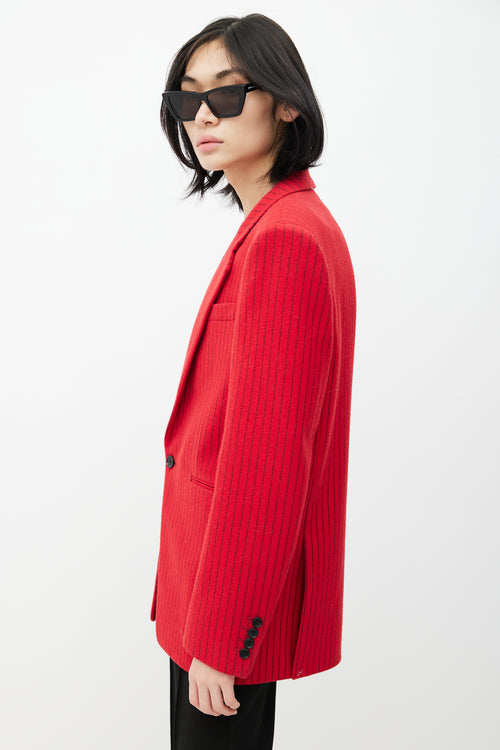 Saint Laurent Red & Black Wool Striped Blazer