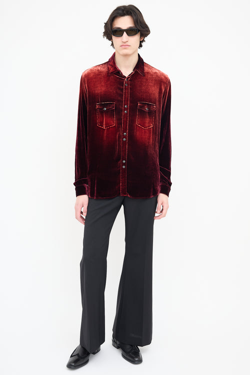 Saint Laurent Red & Burgundy Crushed Velvet Shirt
