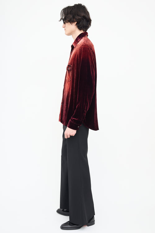 Saint Laurent Red & Burgundy Crushed Velvet Shirt