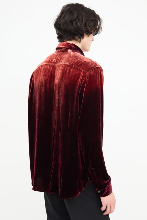 Saint Laurent Red & Burgundy Crushed Velvet Shirt