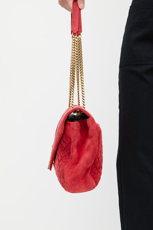 Saint Laurent Red & Gold Suede Triquilt Bag