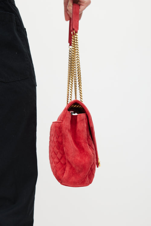 Saint Laurent Red & Gold Suede Triquilt Bag