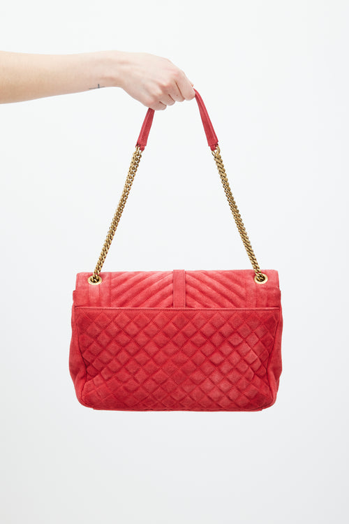 Saint Laurent Red & Gold Suede Triquilt Bag
