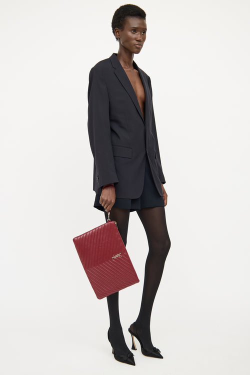 Saint Laurent Burgundy Chevron Zip Pouch