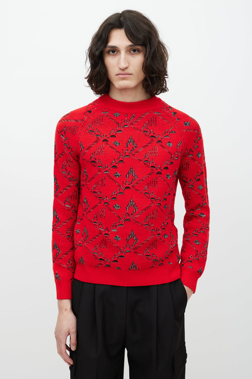 Saint Laurent Red & Silver Wool Knit Sweater