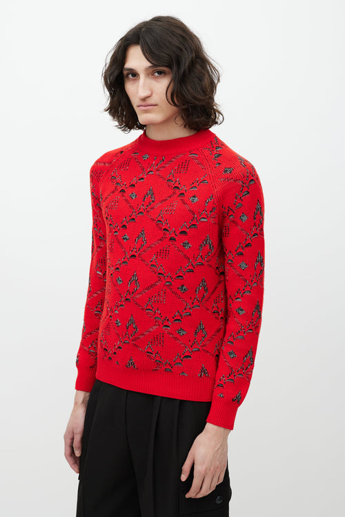 Saint Laurent Red & Silver Wool Knit Sweater
