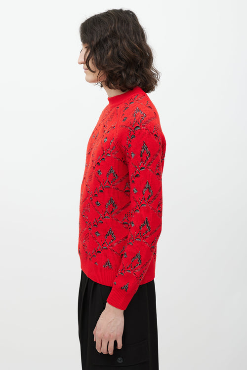 Saint Laurent Red & Silver Wool Knit Sweater