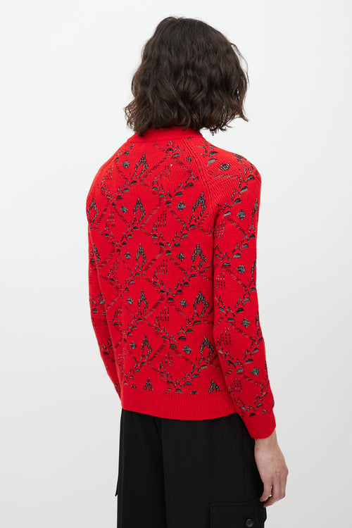 Saint Laurent Red & Silver Wool Knit Sweater