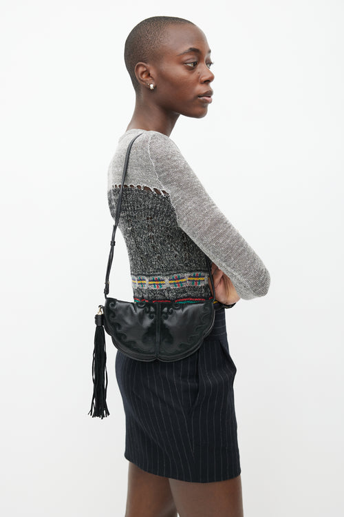Saint Laurent Vintage Black Leather & Suede Tassel Shoulder Bag