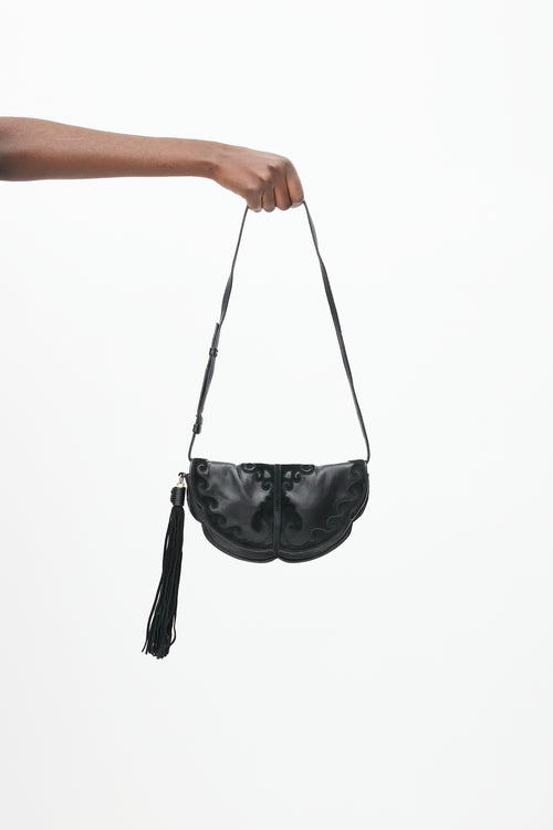 Saint Laurent Vintage Black Leather & Suede Tassel Shoulder Bag