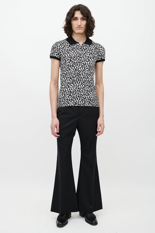Saint Laurent White & Black Patterned Polo