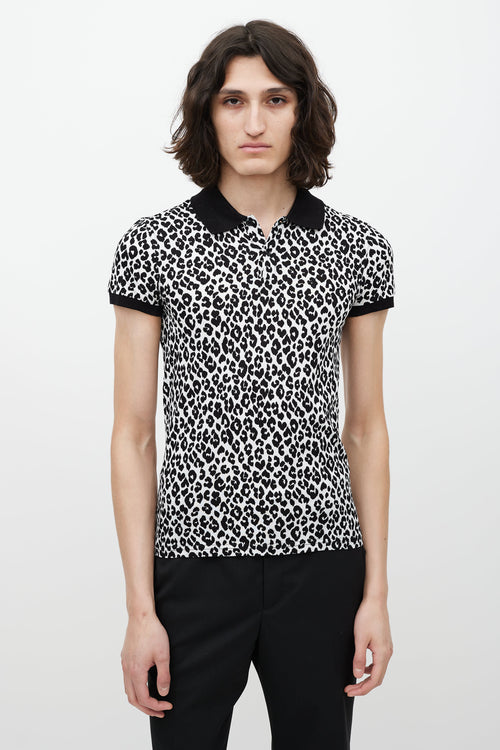 Saint Laurent White & Black Patterned Polo