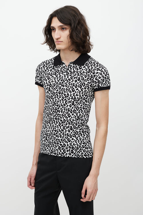 Saint Laurent White & Black Patterned Polo