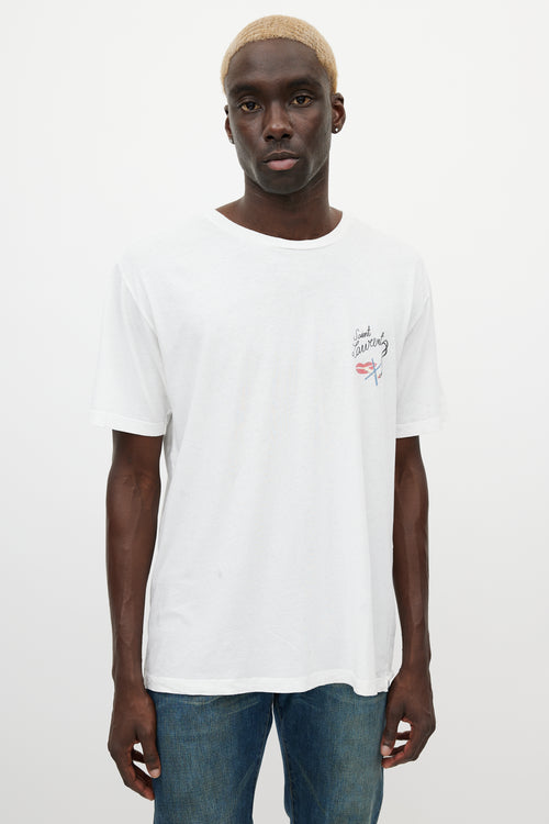 Saint Laurent White & Multicolour Smoking Logo T-Shirt
