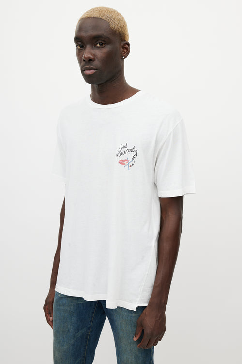 Saint Laurent White & Multicolour Smoking Logo T-Shirt