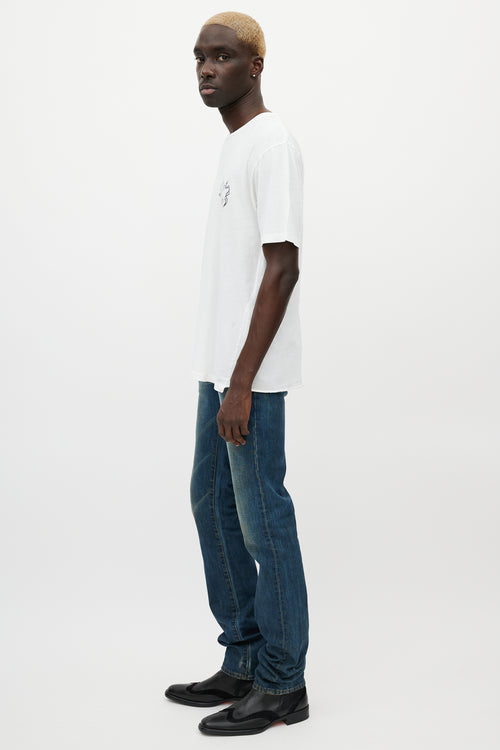 Saint Laurent White & Multicolour Smoking Logo T-Shirt
