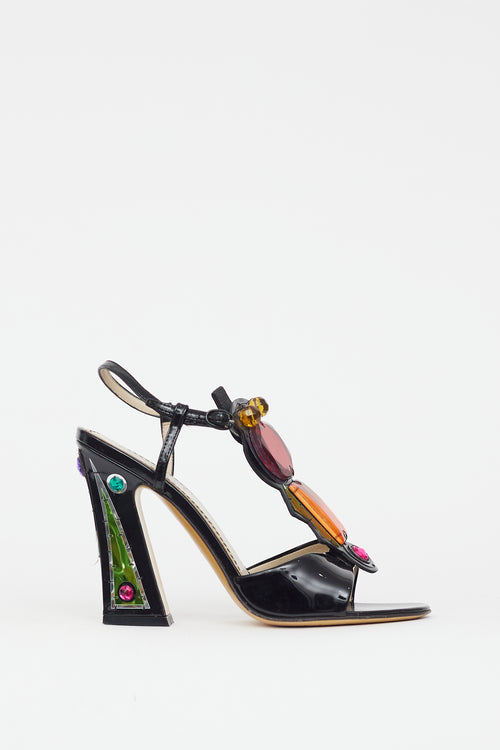 Saint Laurent Black & Multicolour Jewel Patent Sandal
