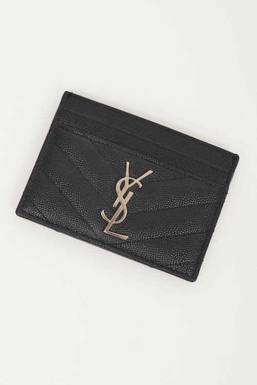 Saint Laurent Black & Silver Embossed Leather Cassandre Matelassé Cardholder