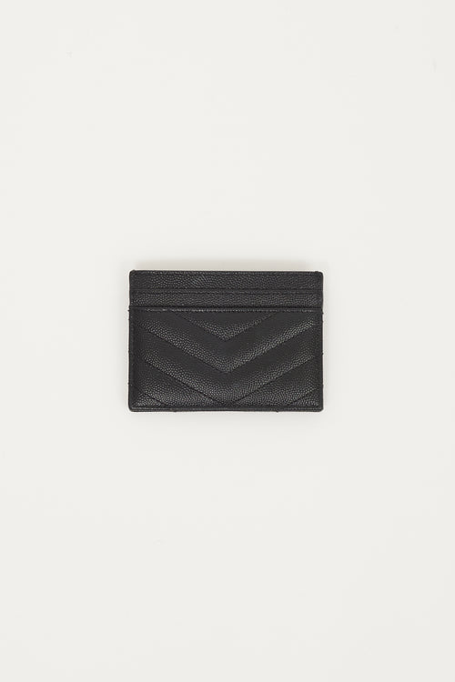 Saint Laurent Black & Silver Embossed Leather Cassandre Matelassé Cardholder