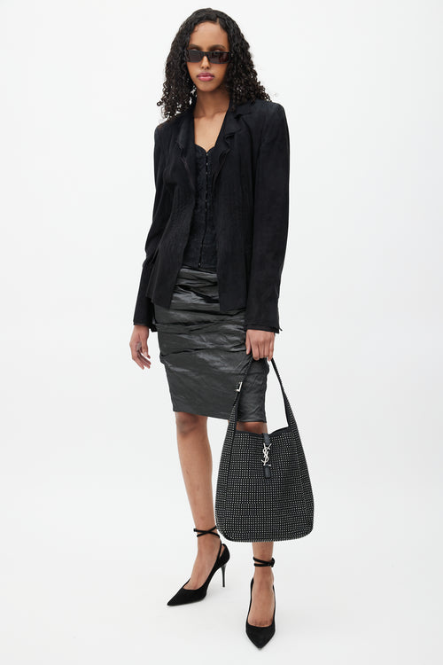 Saint Laurent Black & Silver Le 5 a 7 Medium Rhinestone Bag