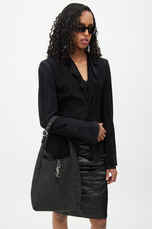 Saint Laurent Black & Silver Le 5 a 7 Medium Rhinestone Bag