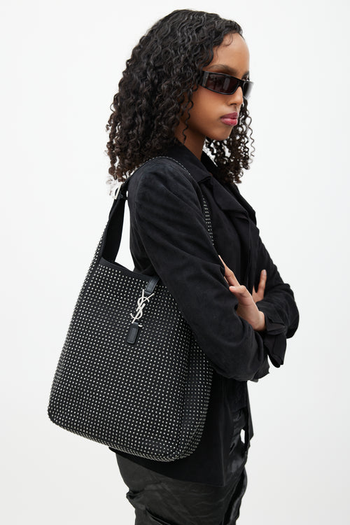 Saint Laurent Black & Silver Le 5 a 7 Medium Rhinestone Bag