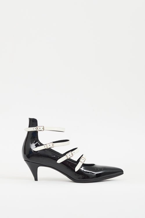 Saint Laurent Black & White Patent Strappy  Pump