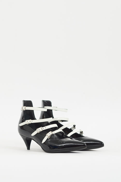 Saint Laurent Black & White Patent Strappy  Pump