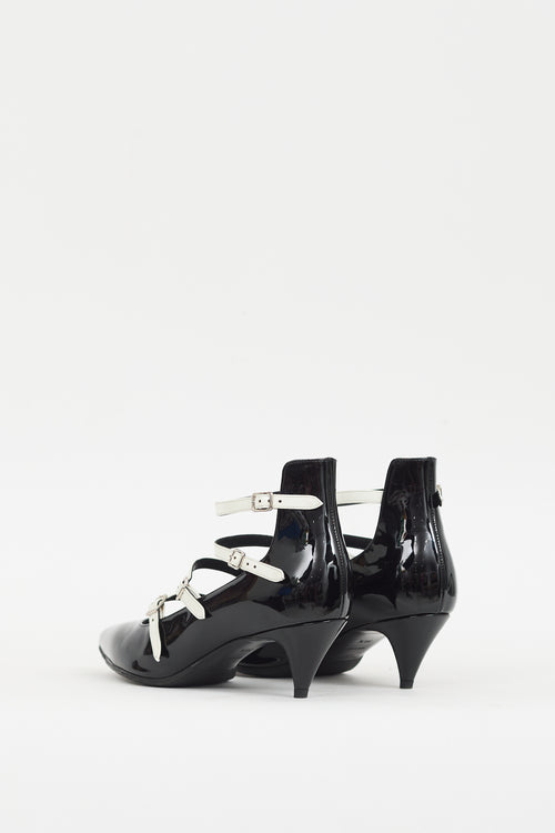 Saint Laurent Black & White Patent Strappy  Pump