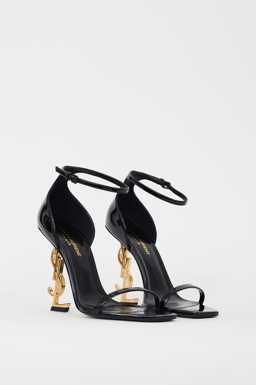 Saint Laurent Black & Gold Opyum 100 Logo Sandal
