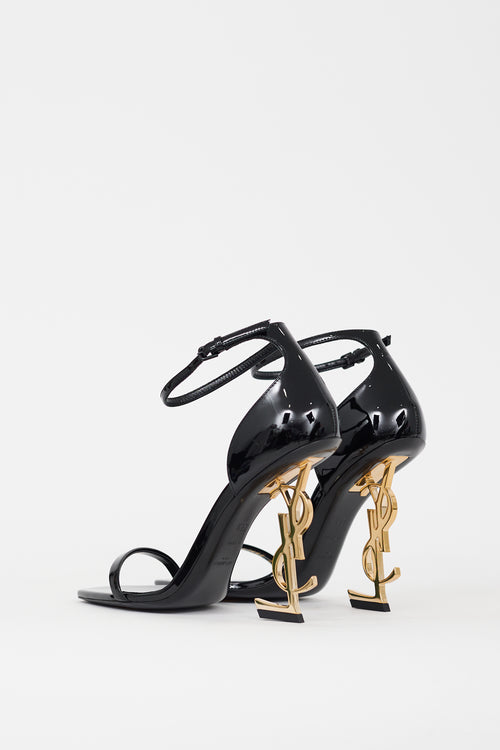 Saint Laurent Black & Gold Opyum 100 Logo Sandal