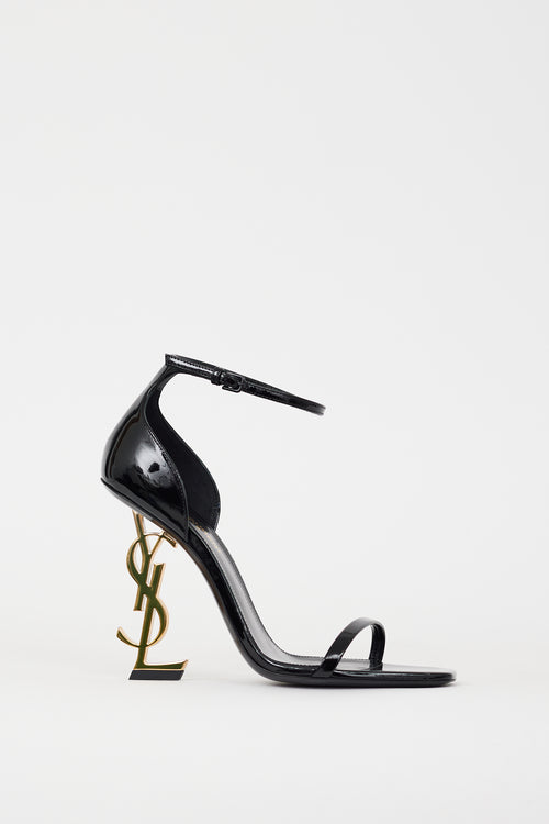 Saint Laurent Black & Gold Opyum 100 Logo Sandal