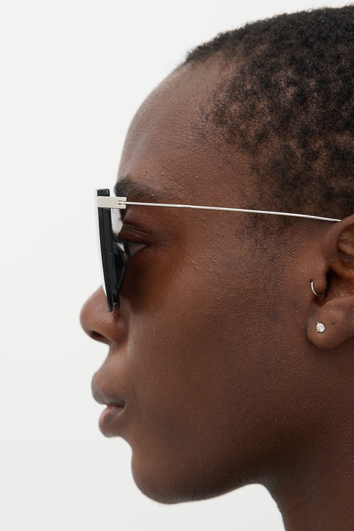 Saint Laurent Black & Silver SL1T Square Shield Sunglasses