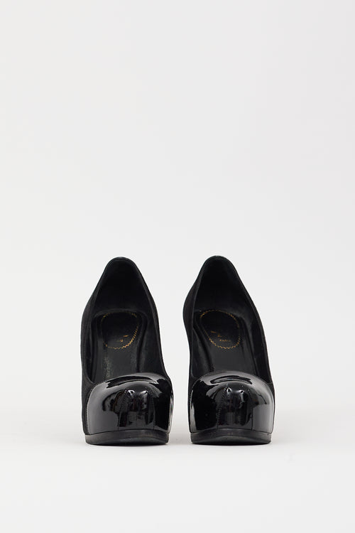 Saint Laurent Black Patent Leather & Suede Platform Pump
