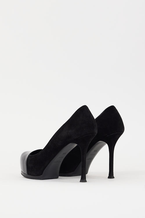 Saint Laurent Black Patent Leather & Suede Platform Pump