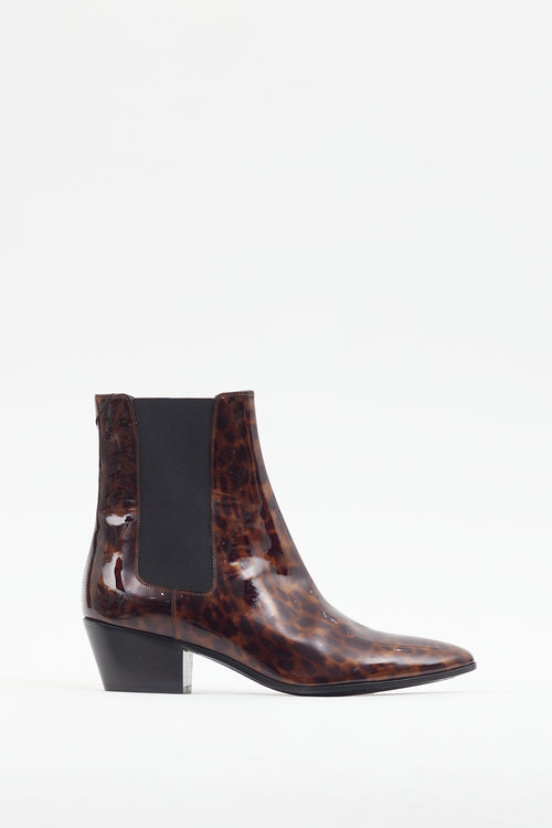 Saint Laurent Brown & Black Patent Leather Printed Boot