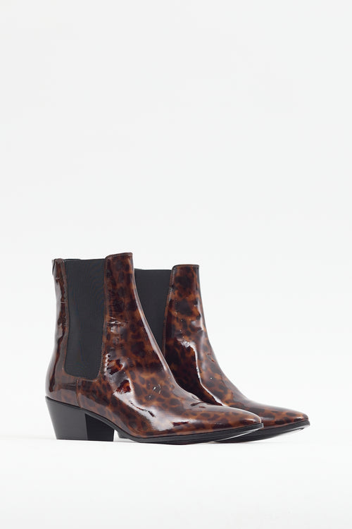 Saint Laurent Brown & Black Patent Leather Printed Boot
