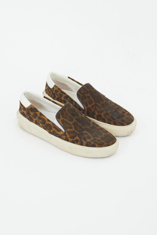 Saint Laurent Brown & Black Printed Suede Slip On Sneaker