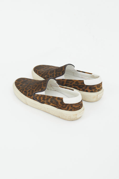 Saint Laurent Brown & Black Printed Suede Slip On Sneaker