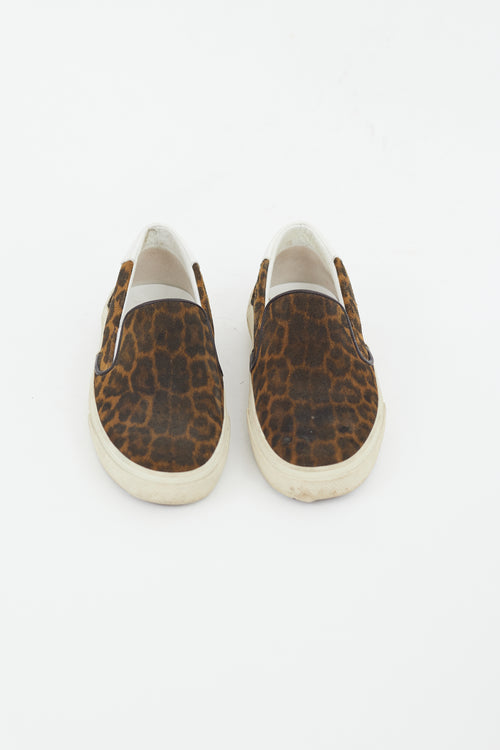 Saint Laurent Brown & Black Printed Suede Slip On Sneaker