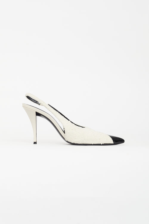 Saint Laurent Cream & Black Tweed Slingback Pump