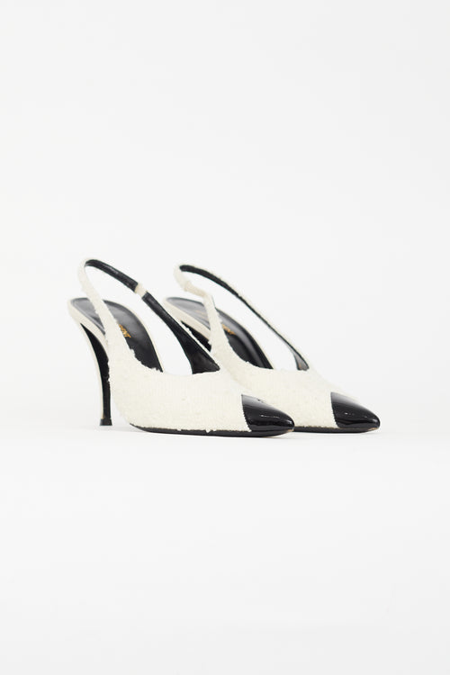 Saint Laurent Cream & Black Tweed Slingback Pump