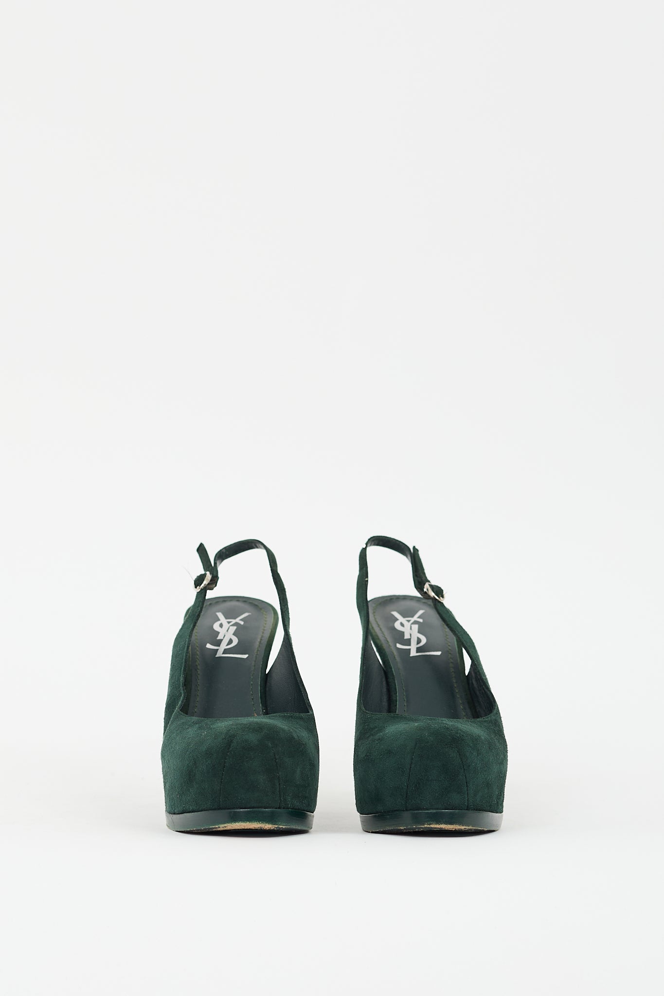 Saint Laurent Green Suede Slingback Platform Pump
