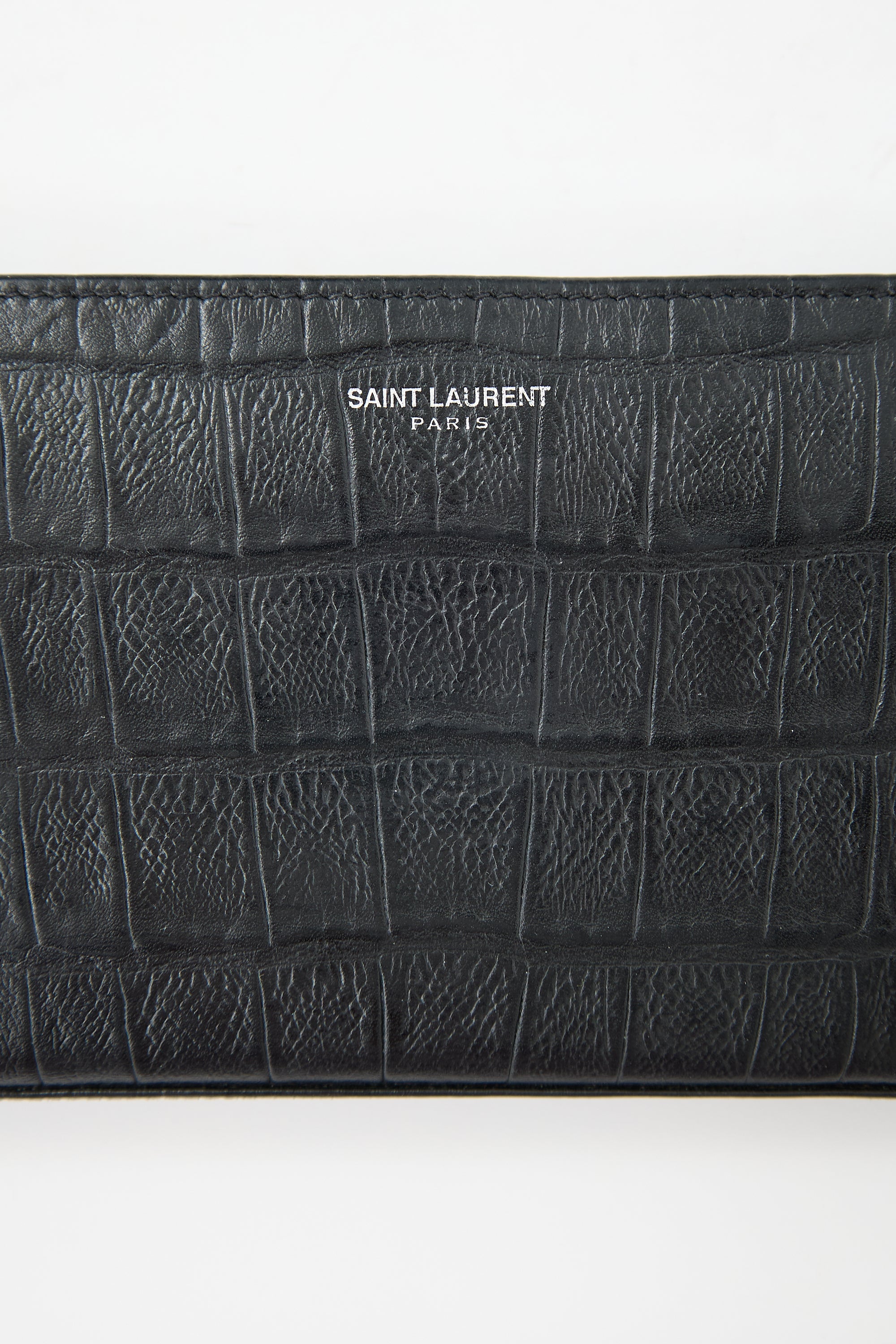 Saint Laurent Embossed Leather Zip Wallet