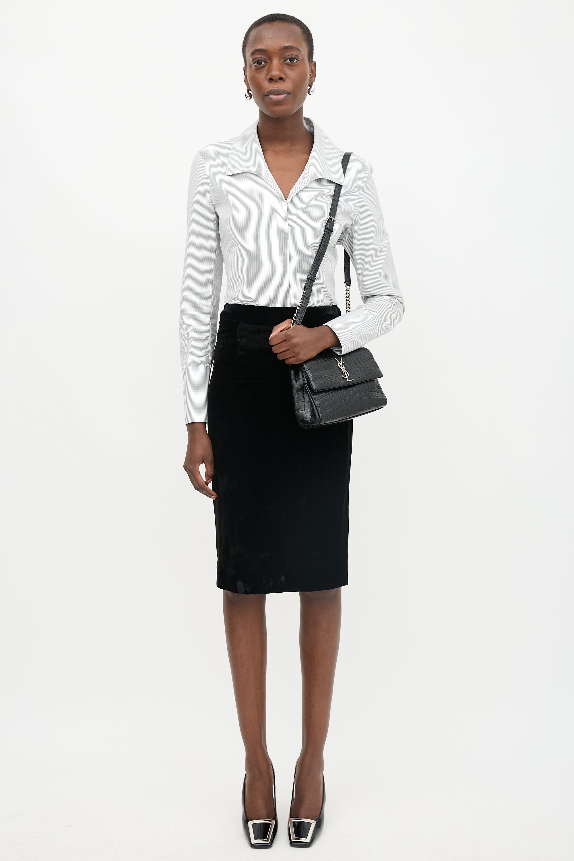 Saint Laurent Embossed Leather Small West Hollywood Bag