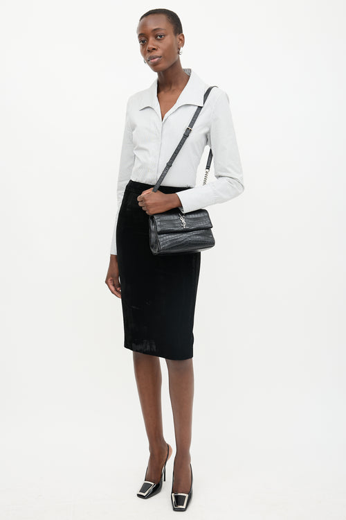 Saint Laurent Embossed Leather Small West Hollywood Bag