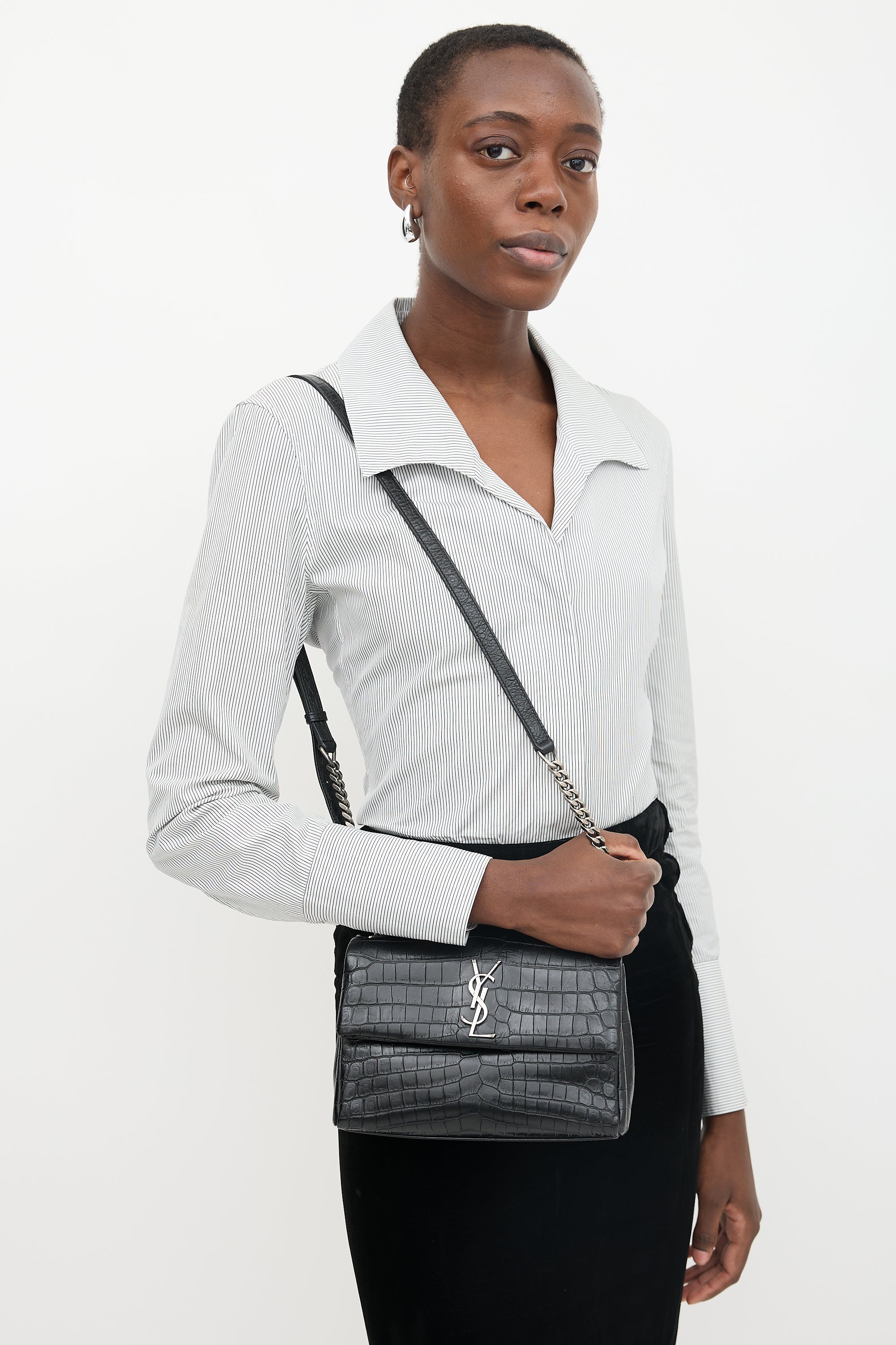 Saint Laurent Embossed Leather Small West Hollywood Bag