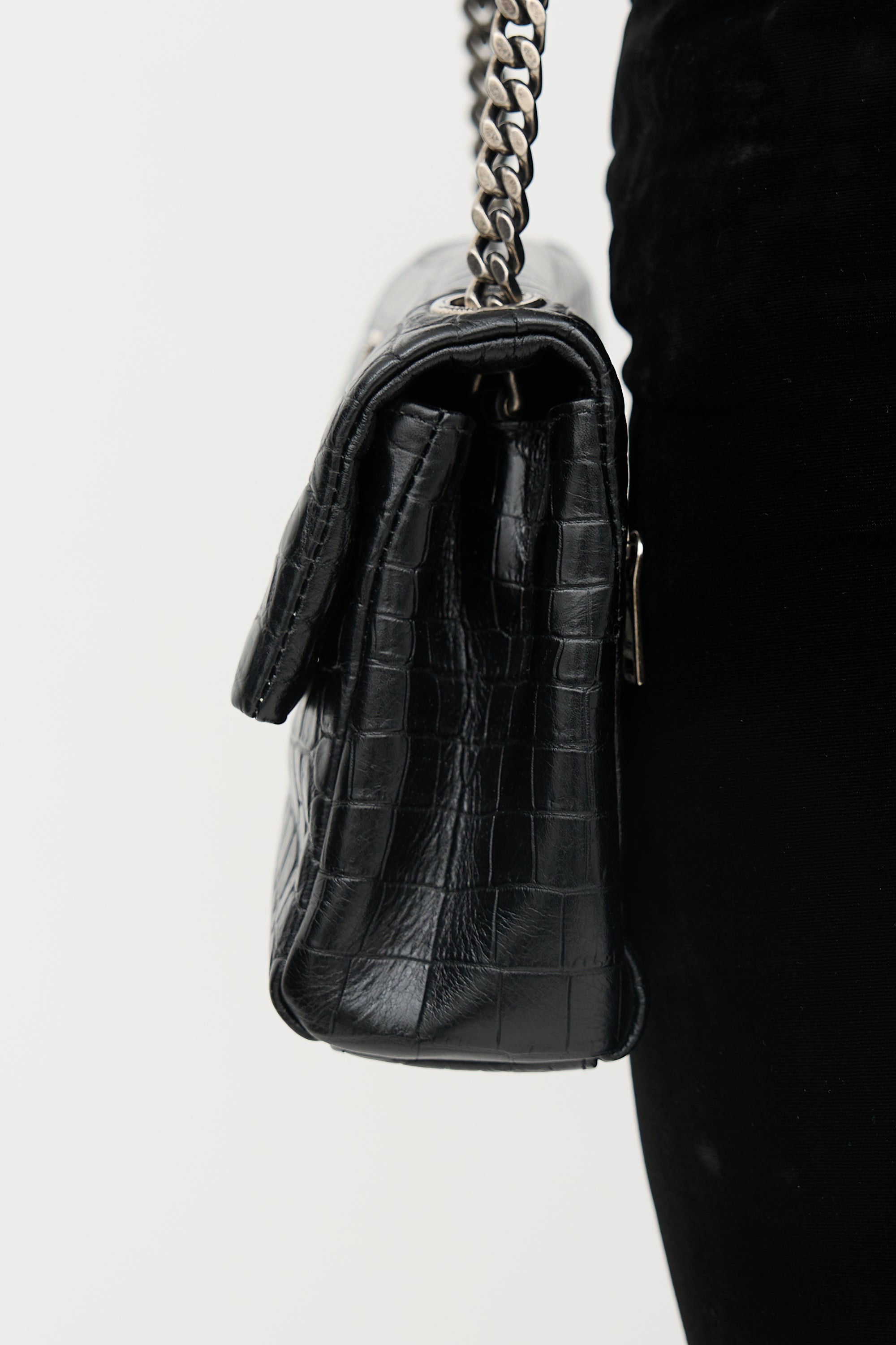 Saint Laurent Embossed Leather Small West Hollywood Bag