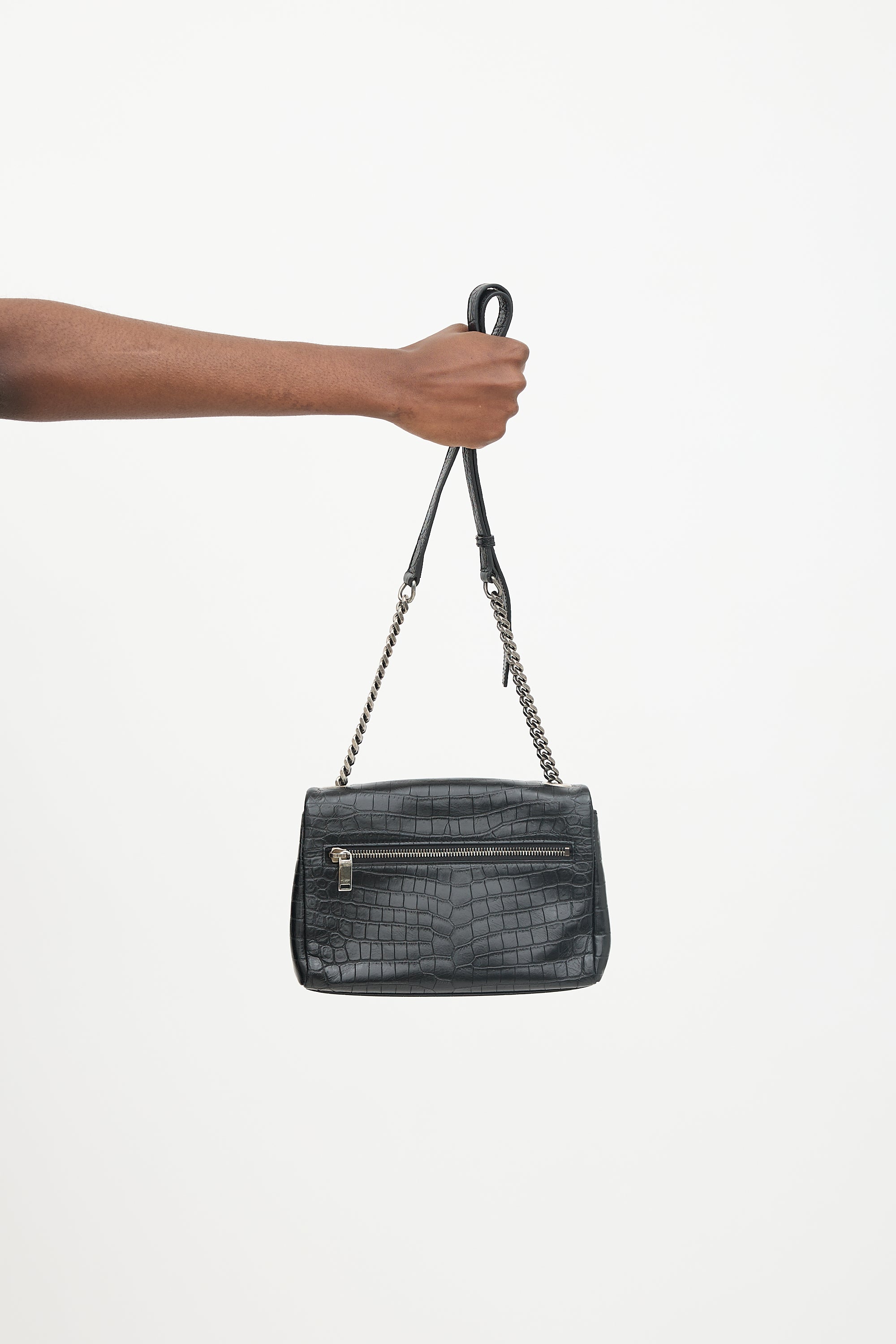 Saint Laurent Embossed Leather Small West Hollywood Bag