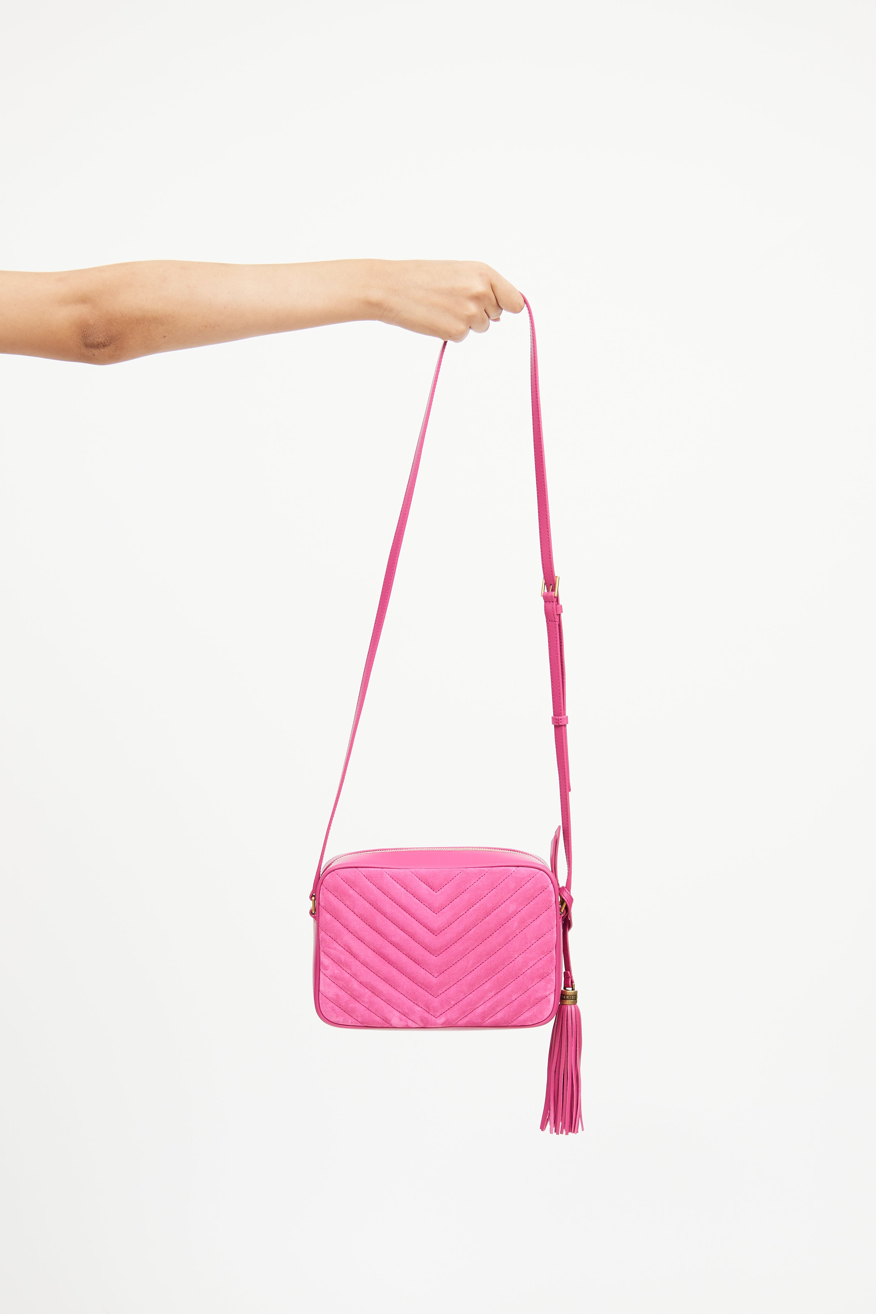 Saint Laurent Pink Suede Lou Camera Bag